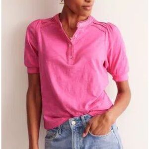Boden Pintuck Puff Sleeve Henley, EUC, size 12